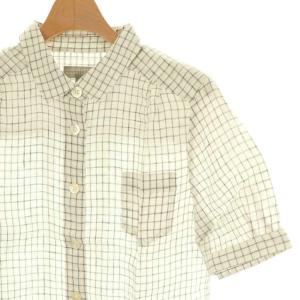MARGARET HOWELL リネンチェック半袖シャツ スタンドカラー 2 白 ホワイト /AT OS
