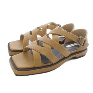 WIDE NET FLAT SANDALS サンダル ストラップ レザー M 茶色 ブラウン /SR