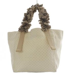 グレープハンドル トートバッグ ハンドバッグ ドット キャンバス アイボリー /YO1