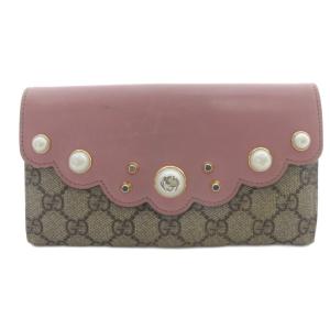 GGスプリーム フェイクパール 長財布 茶色 ブラウン ピンク 431474 /SR OH