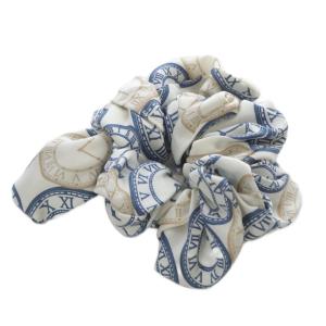 acca ワイヤー付き クロック柄シュシュ 白 ホワイト 青 ブルー /SR