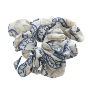 acca ワイヤー付き クロック柄シュシュ 白 ホワイト 青 ブルー /SR