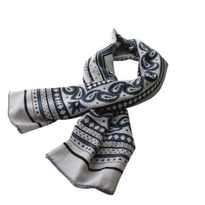 カレジェアン 四輪馬車の車輪 スカーフ カシミヤ グレー ブルー