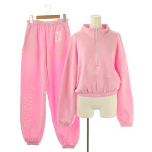 ハーフジップ トップス スウェット パンツ イージー セットアップ F ピンク /HK OS