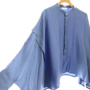 TOMORROWLAND ビー ドルマンスリーブブラウス 長袖 プルオーバー シルク 36 青 /NR OS