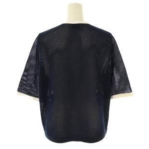 UNITED ARROWS メッシュ スパンコール カーディガン ニット 半袖 ネイビー ホワイト /ES OS