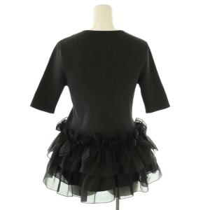 UNITED ARROWS リボン ペプラム ニット セーター 五分袖 チャコールグレー ブラック /ES OS