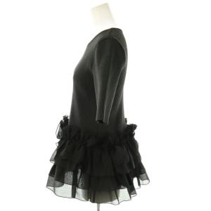 UNITED ARROWS リボン ペプラム ニット セーター 五分袖 チャコールグレー ブラック /ES OS