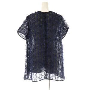 UNITED ARROWS リボン カットジャカード ショートスリーブ ブラウス ブルー ブラック /DF OS