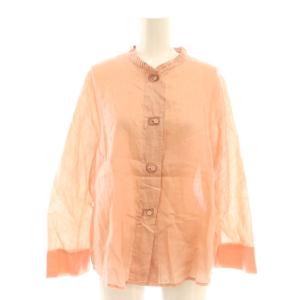 リネンローンボタンホールステッチブラウス 長袖 バンドカラー M ピンク /AT OS