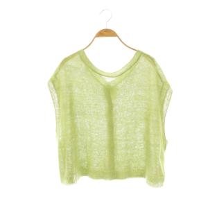 24SS リネンニットベスト Vネック 前開き F 緑 グリーン /AT OS