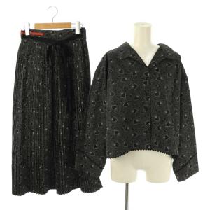 プリント プリーツシャツ スカート セットアップ ブラウス ラップスカート 総柄 黒 ブラック 白 ホワイト