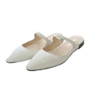 PRADA ミュール パンプス フラット ポインテッドトゥ ストラップ レザー 35 ホワイト /YO27