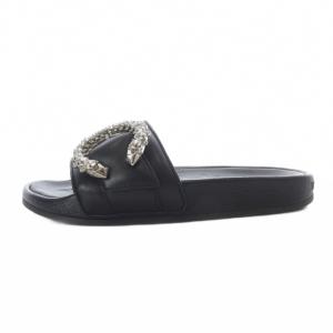 FALLON サンダル フラット ビジュー レザー 35 ブラック /YO25