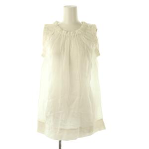 ギャザー ノースリーブシャツ 麻 リネン 36 白 ホワイト /AT OS