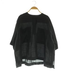 ポケットショートスリーブブラウス リネン プルオーバー 36 ブラック /MY OS