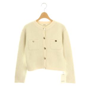 24AW フォックスファーニットジャケット ノーカラー F 白 ホワイト /AT OS SH