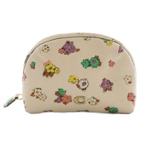 ペブルレザーフローラル花柄ポーチ メイク マルチカラー アイボリー 紫 パープル C3822 /SS OS