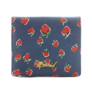 財布 コンパクトウォレット 二つ折り 小銭入れ 札入れ ストロベリー いちご柄 苺 ネイビー 赤 レッド