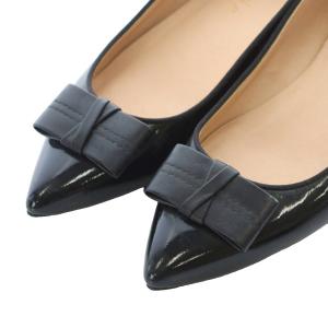 DIANA パンプス リボン ローヒール ポインテッドトゥ エナメル 25cm 黒 ブラック SH /RI OS