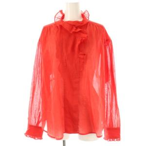 近年モデル Pamias トップス シャツ フリル 長袖 34 レッド /HK OS