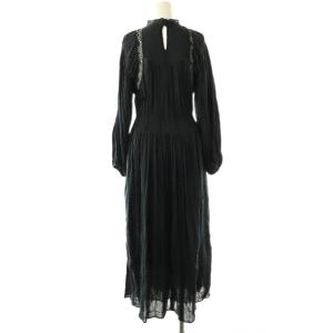 ISABEL MARANT ETOILE コットンレーヨン エンブロイダリーレースロングワンピース 長袖 34 ネイビー /HK OS