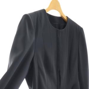 ANAYI トリアセテートサテンフレアジャケット ノーカラージャケット 38 ネイビー /ES OS