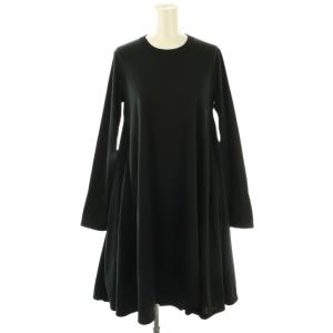 シアー切り替え フレアワンピース 膝丈 長袖 S 黒 ブラック /AT OS