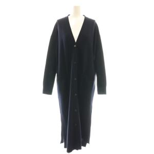 ロングカーディガン ニット Vネック 紺 ネイビー /AT OS
