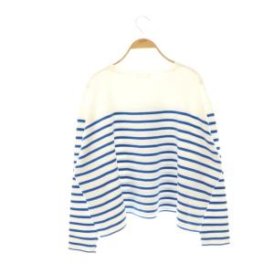 IENA 25SS ファインコットンスムースボーダープルオーバー ニット カットソー 長袖 ブルー ホワイト /HK