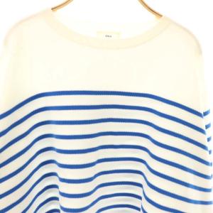 IENA 25SS ファインコットンスムースボーダープルオーバー ニット カットソー 長袖 ブルー ホワイト /HK