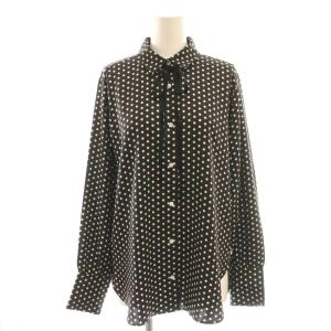 sese リボンタイドットシャツ 長袖 ブラック ホワイト /DF OS