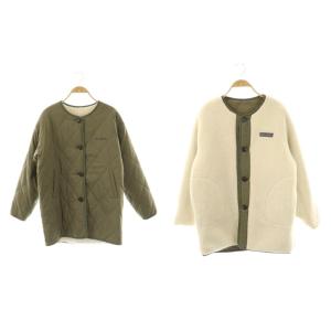 リバーシブル ボアコート ジャケット キルティング S オフホワイト カーキ /DF OS