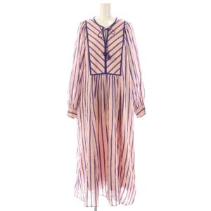 Cotton Voile Stripe Gather Dress ワンピース S ピンク パープル