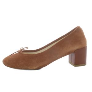 Repetto パンプス チャンキーヒール リボンモチーフ スエード 38 ブラウン /YO12