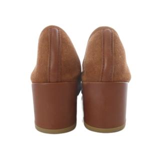 Repetto パンプス チャンキーヒール リボンモチーフ スエード 38 ブラウン /YO12