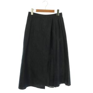 ラップ風 プリーツ デニム スカート ミモレ ロング 36 紺 ネイビー /AT OS