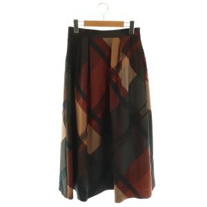 メガチェック ジャガードスカート フレア マキシ ロング 36 茶 ブラウン 黒 ブラック /AT OS