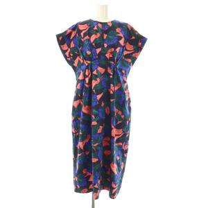 フラワープリントワンピース ロング 38 ネイビー /HK OS