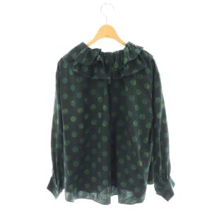 TOMORROWLAND collection ドゥーブルドットプリントブラウス シャツ プルオーバー フリルカラー 36 ブラック グリーン /CX