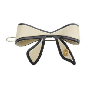 リボンヘアクリップ ヘアアクセサリー ヘアピン ロゴ ベージュ 黒 ブラック /SR