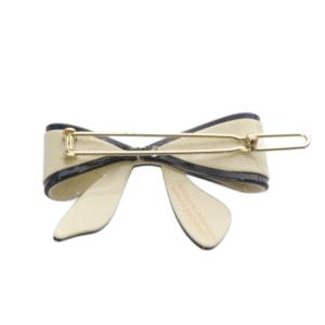 Alexandre De Paris リボンヘアクリップ ヘアアクセサリー ヘアピン ロゴ ベージュ 黒 ブラック /SR