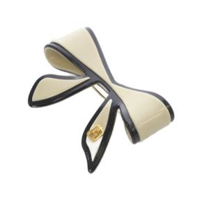 Alexandre De Paris リボンヘアクリップ ヘアアクセサリー ヘアピン ロゴ ベージュ 黒 ブラック /SR