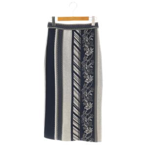 Jacquard Knitted Skirt タイトスカート ニット ロング リネン混 1 グレー ネイビー