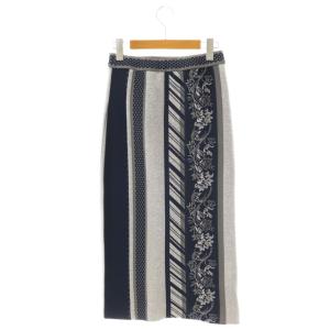 Mame Kurogouchi Jacquard Knitted Skirt タイトスカート ニット ロング リネン混 1 グレー ネイビー