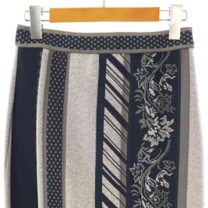 Mame Kurogouchi Jacquard Knitted Skirt タイトスカート ニット ロング リネン混 1 グレー ネイビー