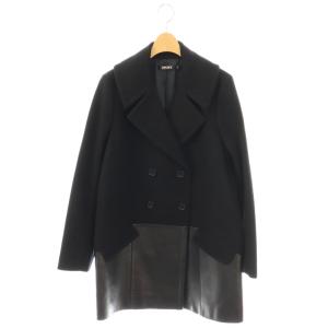 レザー切替コート チェスター アウター ラムレザー ウール 4 黒 ブラック /CX OS