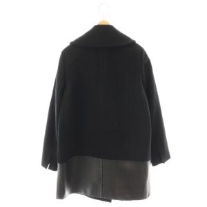 DKNY レザー切替コート チェスター アウター ラムレザー ウール 4 黒 ブラック /CX OS