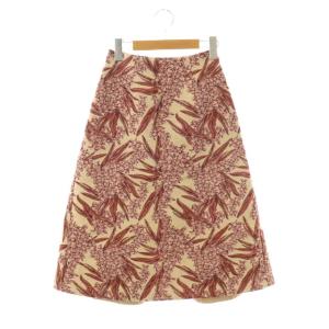 フラワーラメジャガードバックフレアスカート ミモレ ロング 34 ベージュ ピンク /AT OS