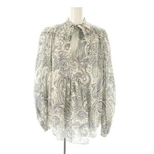 シルク混ペイズリー柄ボウタイブラウス シャツ プルオーバー 38 黒 ブラック ベージュ /CX OS